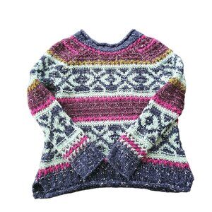 Free People Boho Mulitcored Sweater Top CREW Neck sz S